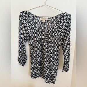 Michael Kors Black and White Geometric Women's XS Long Sleeve Top